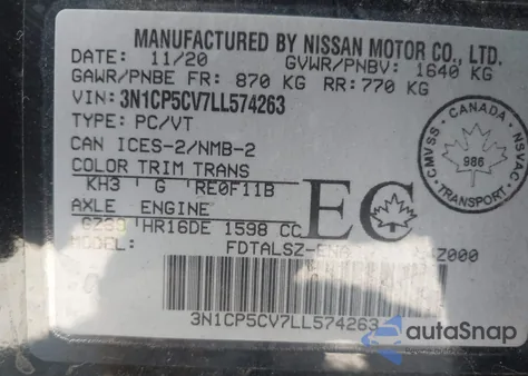 2020 Nissan Kicks Sv Xtronic Cvt z USA, uszkodzony, nr VIN 3N1CP5CV7LL574263